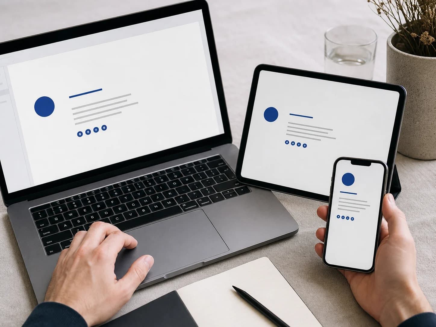 Dezelfde e-mailhandtekening wordt gecontroleerd op laptop-, tablet- en mobiele schermen