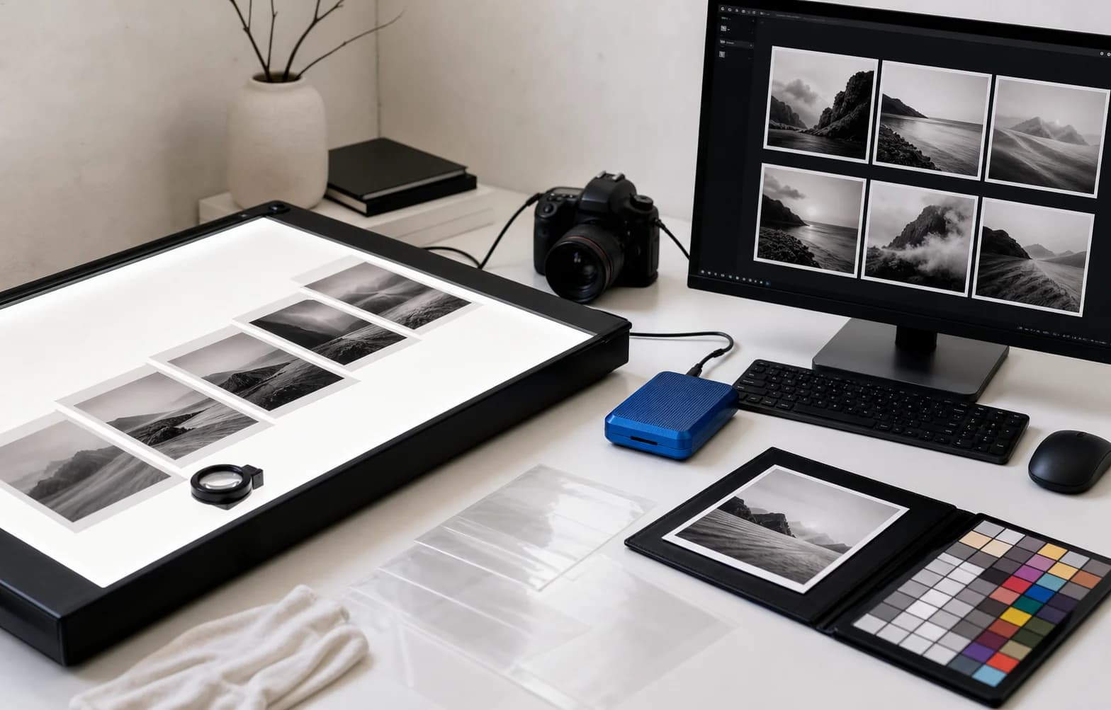 Vijf foto's doorlopen een nauwkeurige batchconversieworkflow