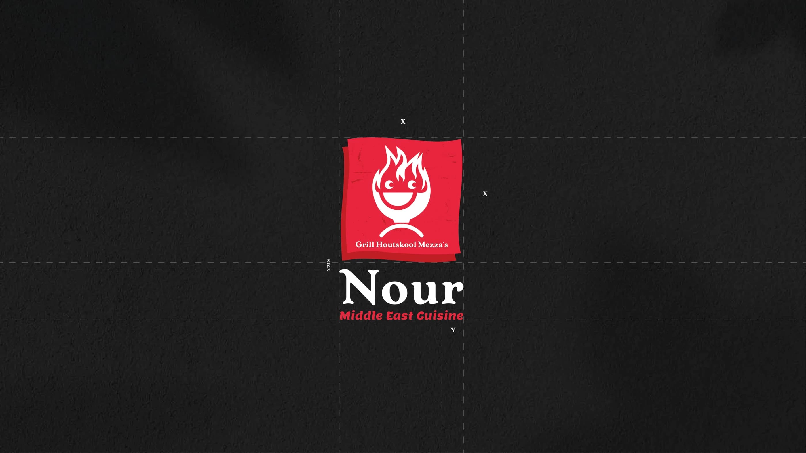 Nour Middle East Cuisine gestapeld logo op matzwart